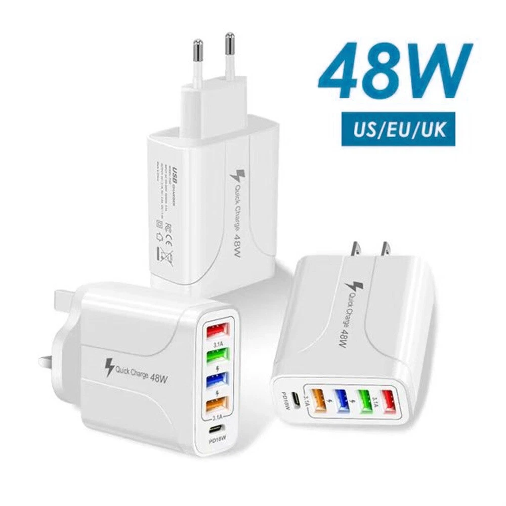 5 Multi Port USB Hub Charger Station Wall Fast Charger PD Power Adapter US Plug