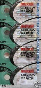 4 x Maxell 364 Uhrenbatterien 1,55 V SR621SW SR621 AG1 LR621 RW320 Knopfzelle