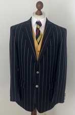 Gurteen Mens Blazer 42S Boating Blue Striped Jacket Club Mod Regatta Cruise