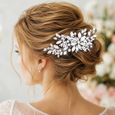 Silver Crystal Wedding Hair Comb Rhinestone Bridal Pearl Headpiece Women