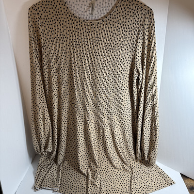 Stradivarious Dress Pullover  Long Sleeve Tan/Black Polka Dots Babydoll Size L