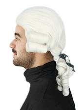 Topcosplay Men's Colonial Judge Powdered Wig Long Curly Washington Costume Fu...