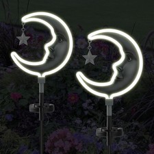 Pack de 2 Luces Solares Estrellas Luna Exterior, Moom Solar Jardín Luces Decoración, Jardín...