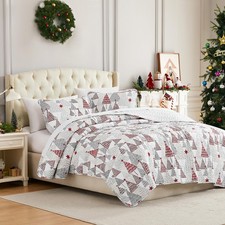 , Inc. Twin Christmas Quilt Set w/Matching Pillow Sham, Reversible Holiday Be...