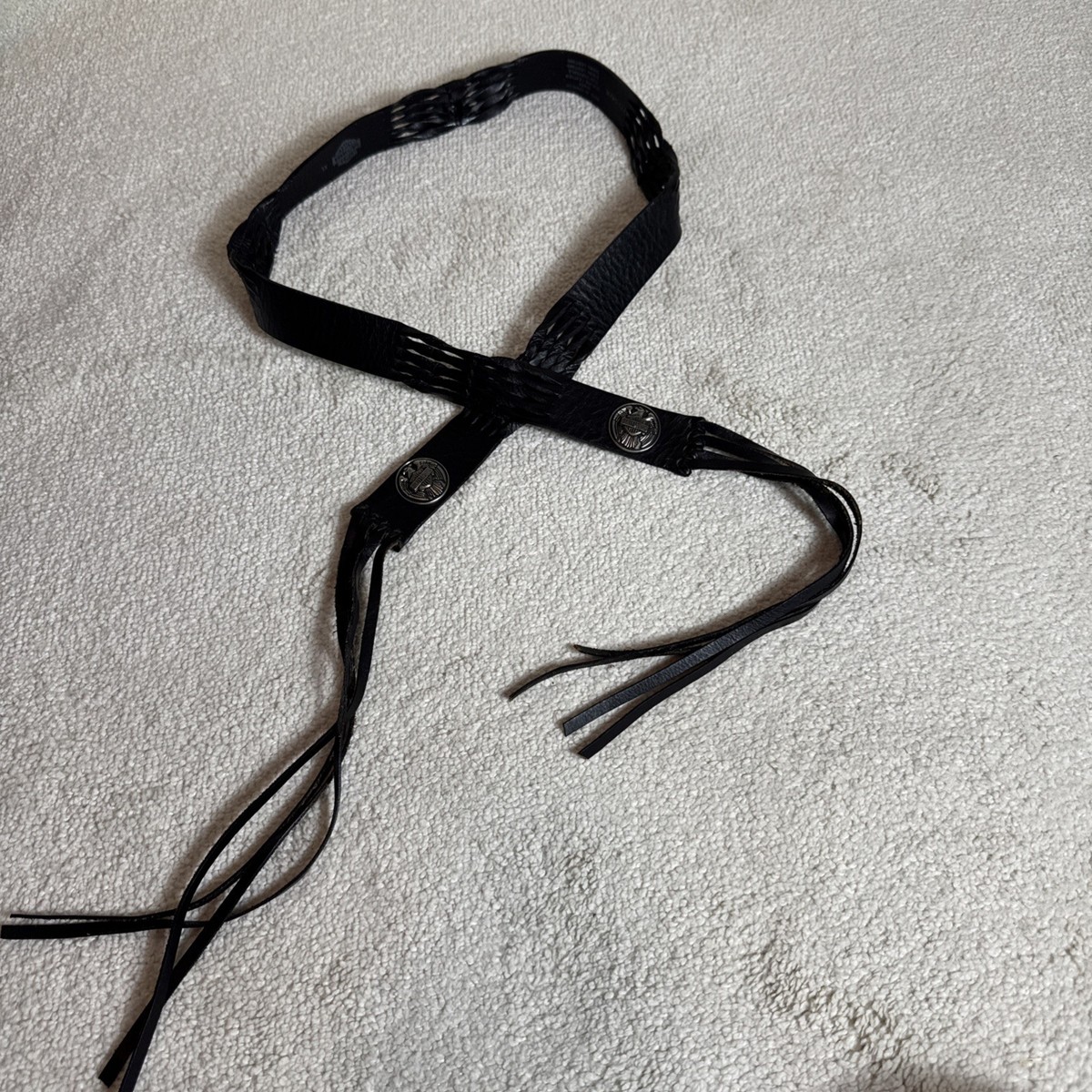 Harley Davidson Black Leather Tassel Tie Belt-Emblem-XL | eBay