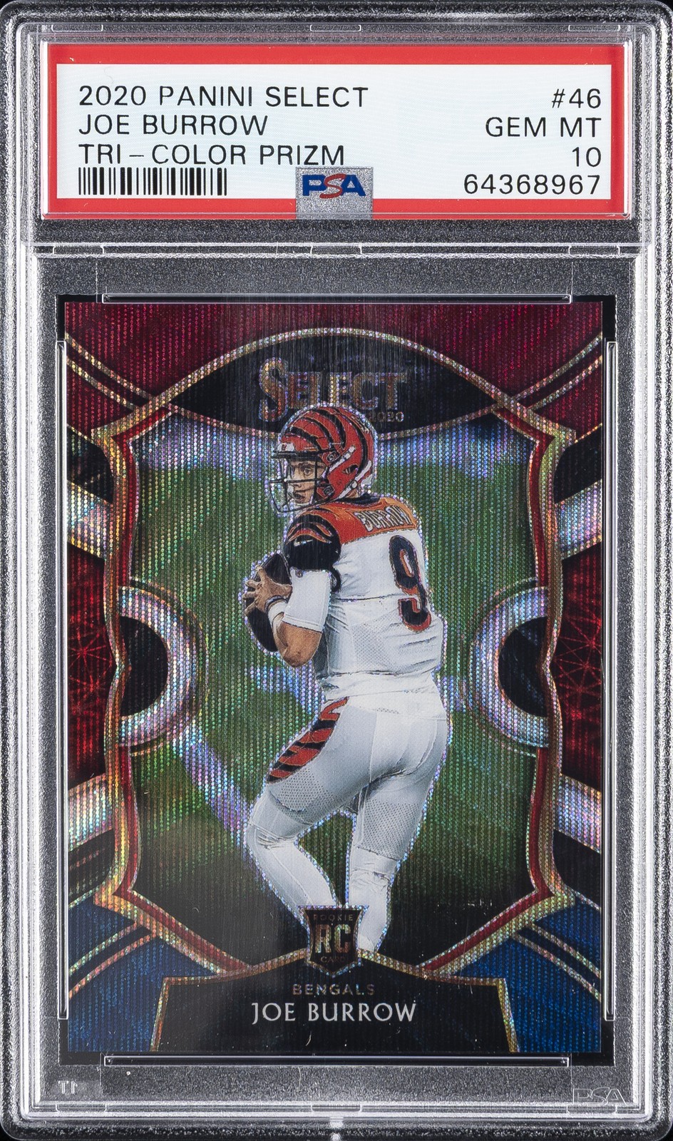 2020 PANINI SELECT TRI-COLOR PRIZM #46 JOE BURROW ROOKIE RC 151/199 PSA 10