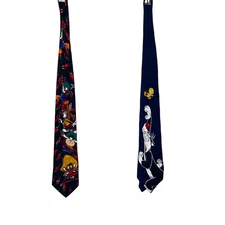 LOT OF 2 Looney Tunes Cartoon mens 100% silk vintage ties hand made