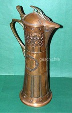 Grosse Weinkanne, Jugendstil, Kupfer, Messing, WMF Straussenmarke, um 1900 !!!