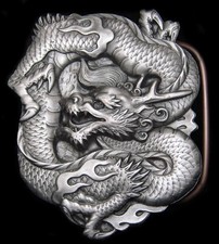 RG24101 NOS VINTAGE 1984 CHINESE DRAGON FANTASY ART PEWTER BELT BUCKLE