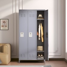 72" 3-Door Metal Storage Locker Cabinet w/ Lock, Gray