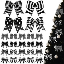 24 PCS Christmas Black and White Bows Stripe Buffalo Plaid Decor Xmas Ribbon