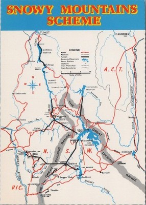 Karten Postkarte - Karte des Snowy Mountains Scheme, Australien RR23486