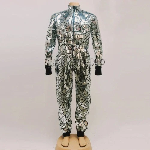 Mirror Jumpsuit Men Party Costume Pole Dance Rave Outfit Stage Performance Cloth - Image 3 of 4