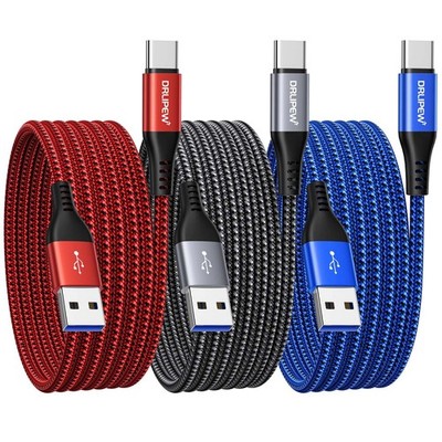 USB C Ladekabel 3er Pack 3M/10FT, lang Typ C 3M+3M+3M, rot+grau+blau 