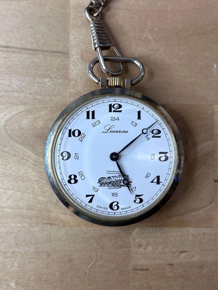 Vintage 1960s Lucerne Swiss Locomotive Pocket Watch