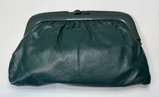 Vintage Italian Green Leather Sculptural Frame Clutch Made in Italy