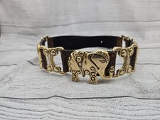 VTG CROCO EMBOSSED LEATHER GOLD Thai ELEPHANTS WAIST BELT Size Small/med