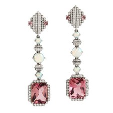 Pink Tourmaline Opal Diamond Drop Earrings 18K White Gold Women Fine Jewelry