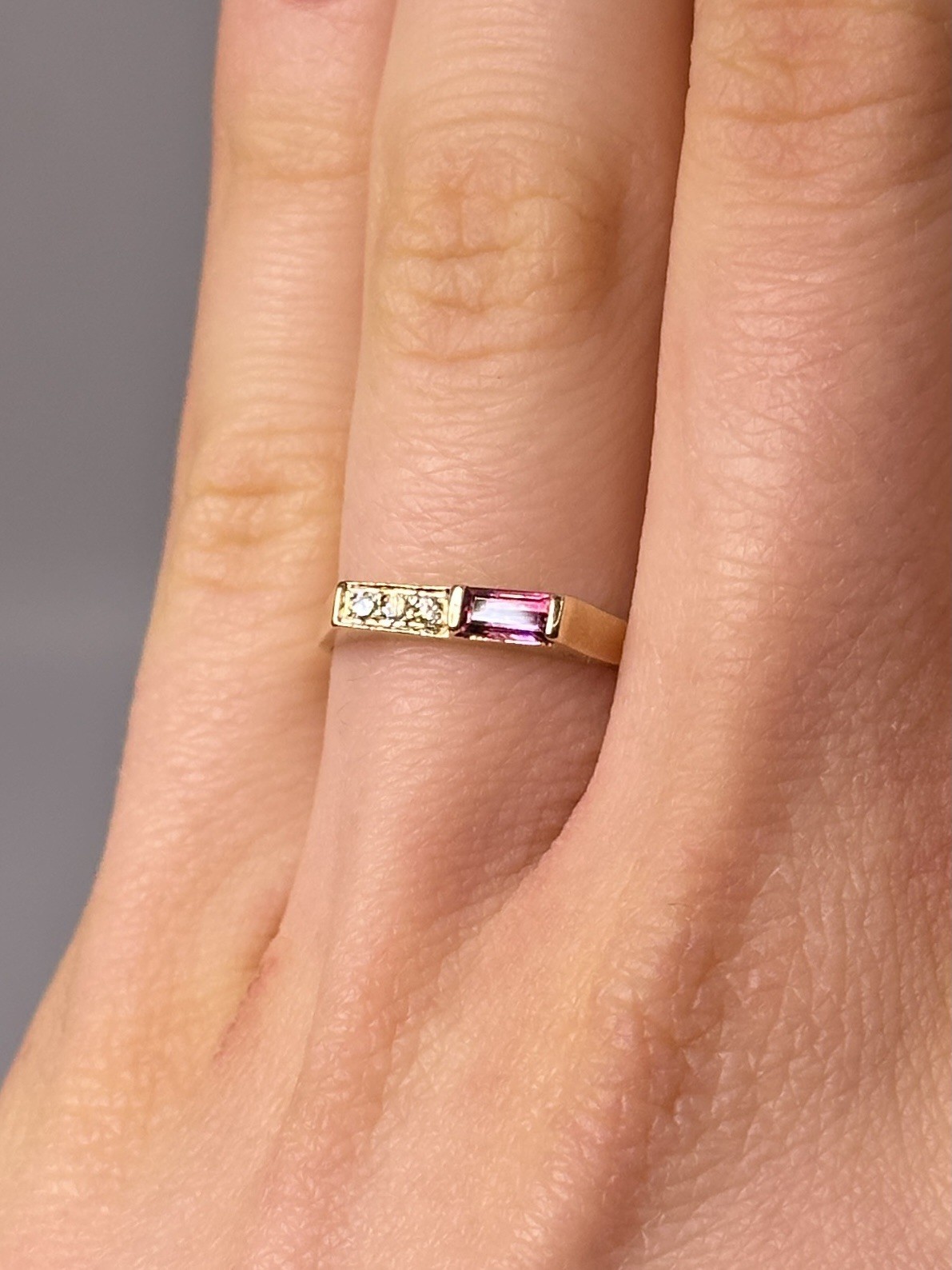Solid 14K Yellow Gold Band Ring & Ruby & Natural … - image 1