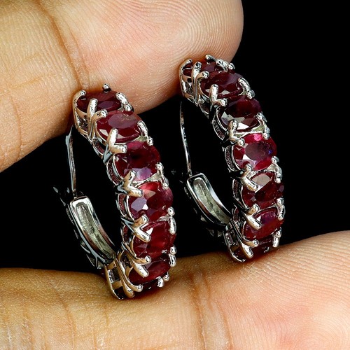 Summer 925 Sterling Silver Earrings Oval Ruby Natural Gemstone Jewelry - Picture 2 of 14