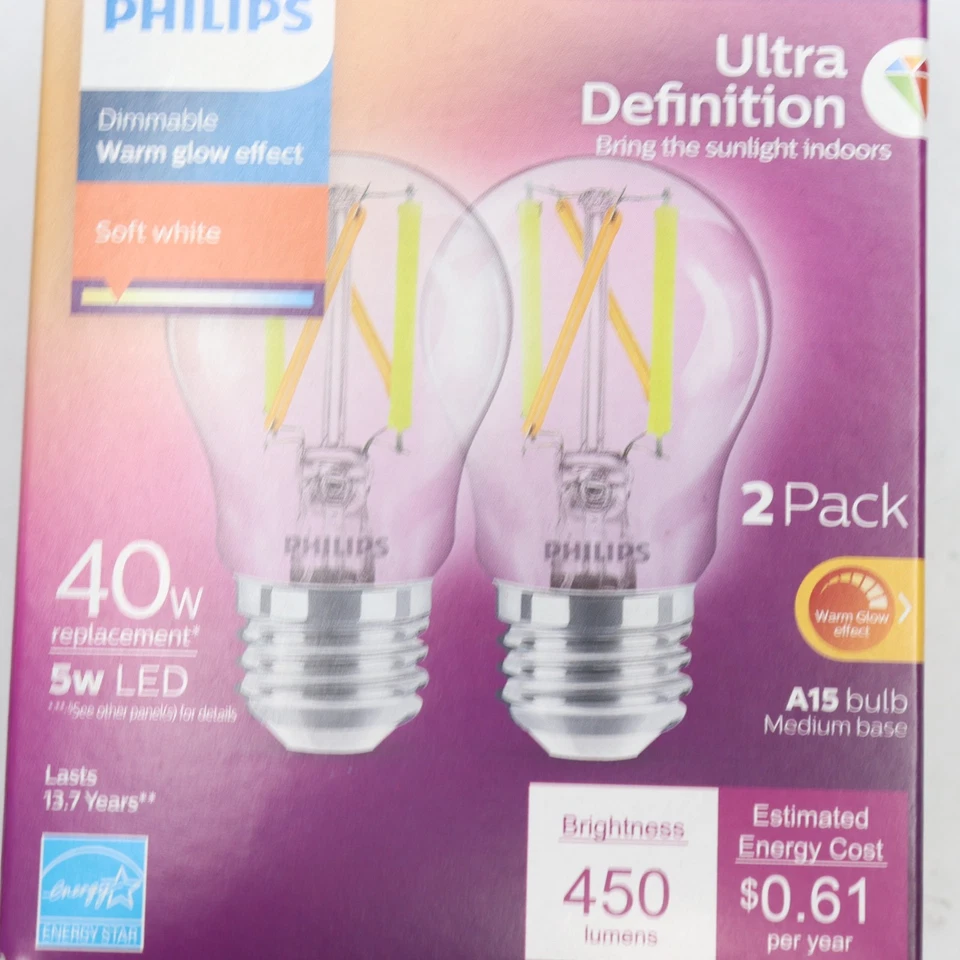 (2-Pk) Philips LED Flicker-Free Clear Dimmable A15 Light Bulb Soft White 2700K - Image 4 of 4