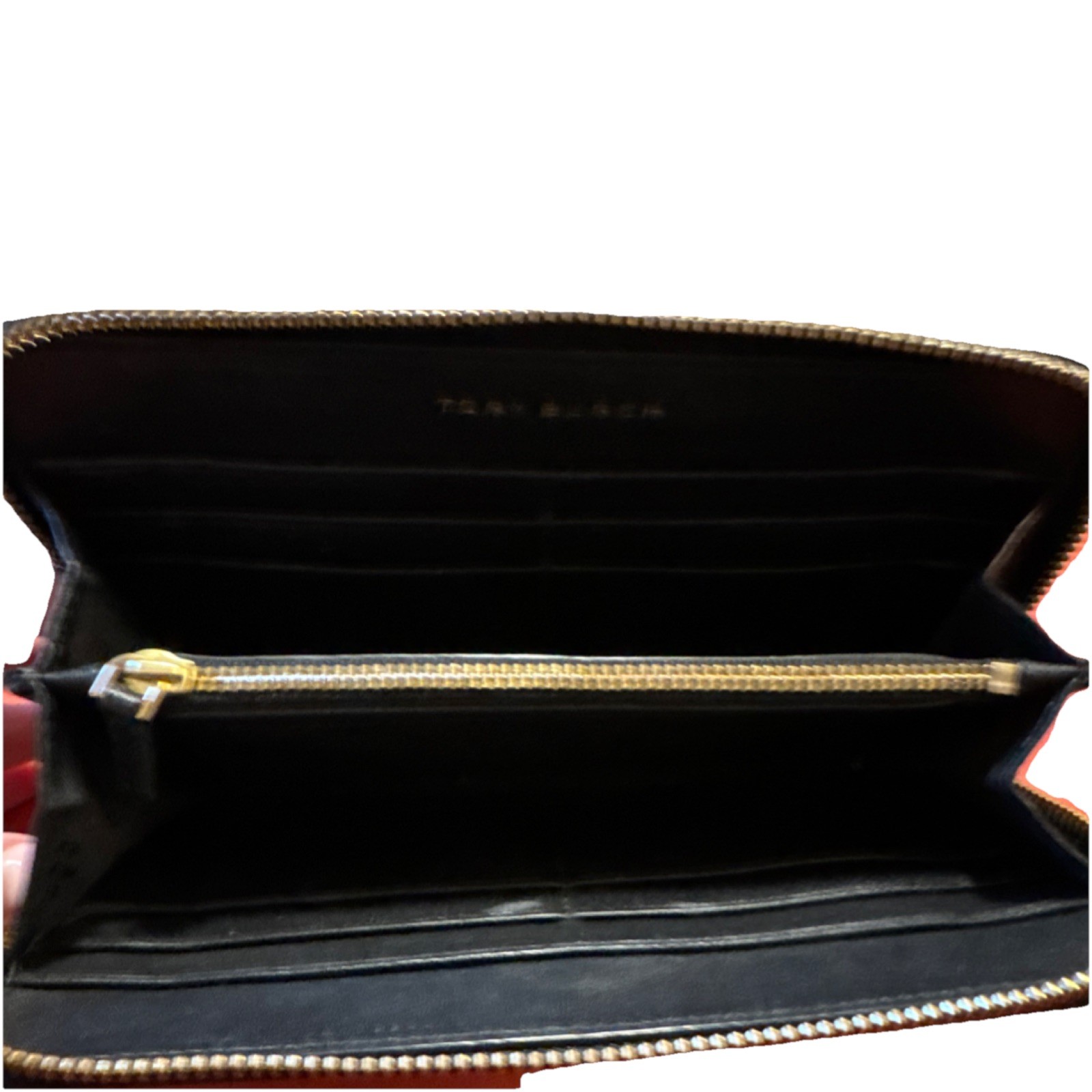 Tory Burch Black Zip-Around Wallet with Logo & Multiple Card Slots thumbnail 3