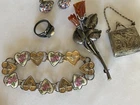 Vintage Antique Lot Sterling Silver Jewelry Enamel Bracelet Amber Pin Ring Purse