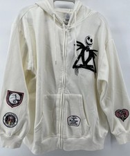The Nightmare Before Christmas Zip Up Hooded Jacket, Women Size Medium Ivory NEW