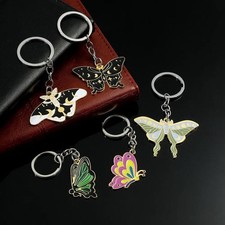 Vintage Enamel Keychain Butterfly Moth Moon Star Metal
