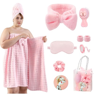 Plus Size Spa Bath Towel Wrap and Beauty Accessory Set, Microfiber Showe
