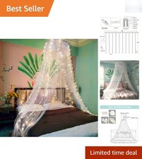 Charming Lace Bed Canopy with USB Lights - Perfect for Girls' Fairy-Tale Bedroom