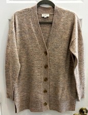LOFT Outlet Womens Small Heather Taupe Button Front Cardigan Sweater Soft Cozy
