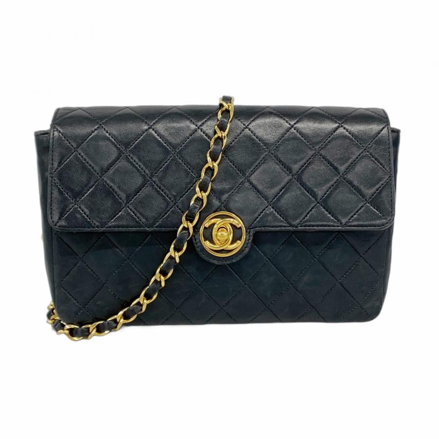 CHANEL Black Matelasse Quilted Lambskin Chain Shoulder Bag