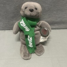 Vintage 1998 Coca Cola Bean Bag Plush Seal In Green Scarf 0123 W/ Tags