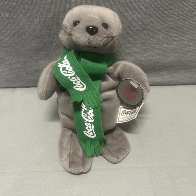 Vintage 1998 Coca Cola Bean Bag Plush  Seal In Green Scarf  #0123 W/ Tags
