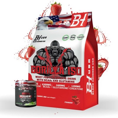 Isolate Whey Protein Erdbeere + FREE BCAA-EAAs  Performance | Black Hammer USA
