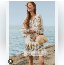 Farm Rio Sweet Bloom Bouquet Cotton Eyelet Cover-Up Minidress, NWT, L (fits XL)
