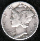 1939 F-VF Mercury Silver Dime, KM 140
