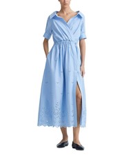 Altuzarra Womens Lydia Open Neck Eyelet Midi Shirtdress in Danube Blue Size 42