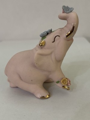 Adorable VINTAGE  WALKER RENAKER PINK BISQUE ELEPHANT FIGURINE . 2.5 X 3 inches