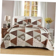 Fall Size Bedspread Floral Triangle Patchwork Size Quilt Fall King Brown