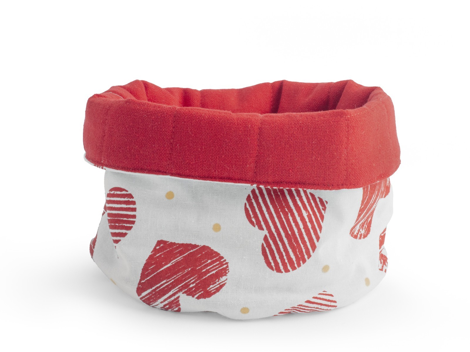 Bread Basket In Fabric With Red Hearts Pattern