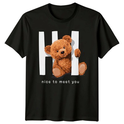 HI Nice To Meet You Teddybär Tiere Herren Damen Grafik T-Shirt Unisex Top