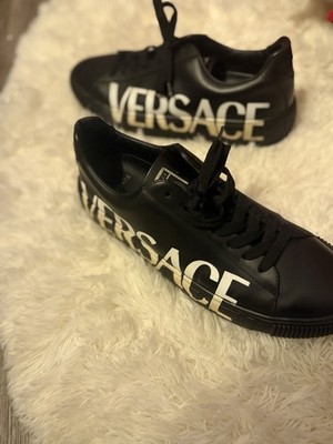 Versace Men s MedusaShoes Black Leather Sneakers Size 45.5 Black And White