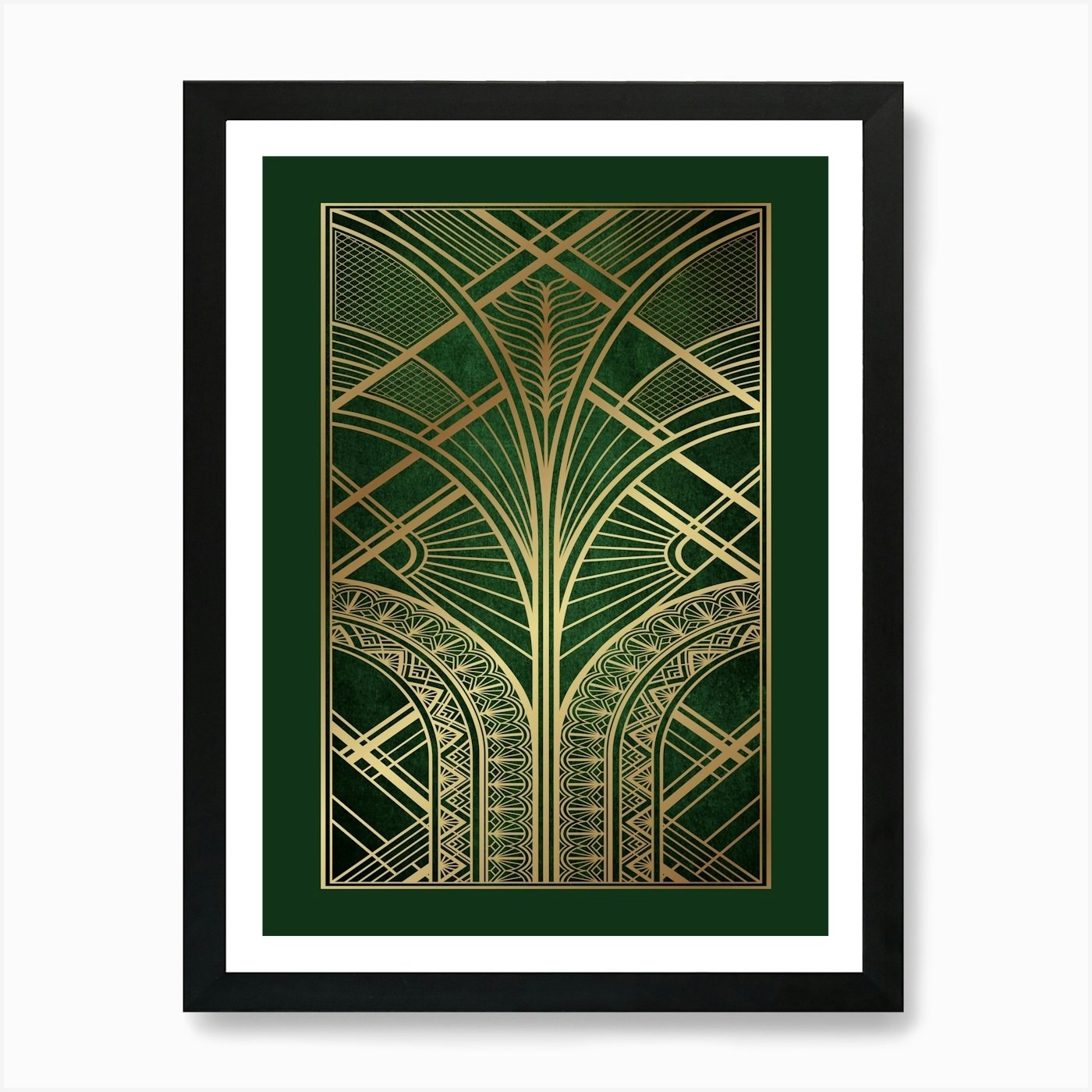 Art Deco Pattern Green and Gold 1 A Framed Wall Art Poster Canvas Print Picture