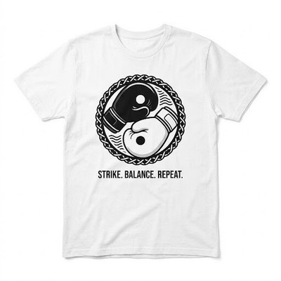 Strike Balance Repeat Boxing Yin Yang T-Shirt - Martial Arts Graphic Tee for Men