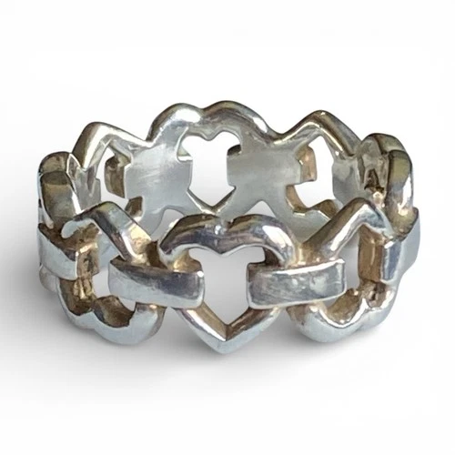 Vintage Sterling Silver Open Heart Chain Ring 925 Interlocking Valentines Love 7