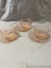 Vintage pink Depression, Glass Tea, Cup, And Saucer, In Homespun Set Of 3￼