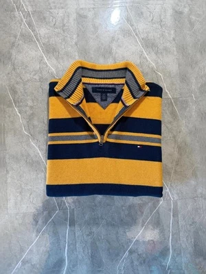 Pull Tommy Hilfiger, 1 4 Zip Half Zip, Col Camionneur, jaune marine #14Z2 - Photo 1/4