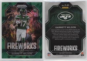 2022 Panini Prizm Fireworks Green Ice Prizm Garrett Wilson #F-21 Rookie RC